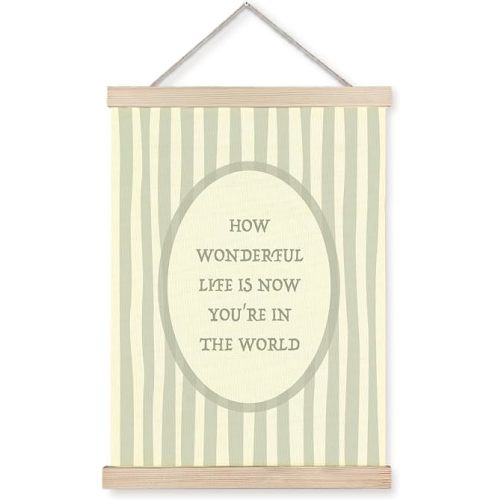 Pleonox Sage Green How Wonderful Life Is Now You're in the World Nursery Wall Art Poster Hanger Framed, Kids Nursery Toddler Room Playroom Bedroom Decor, 12x16 Inch