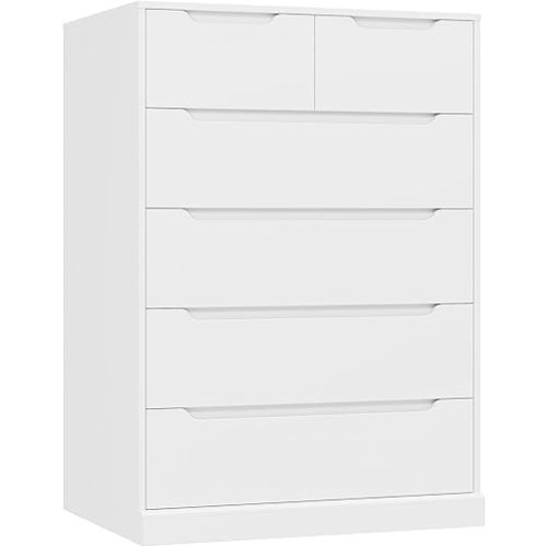HOSTACK Modern 6 Drawer Dresser for Bedroom, Tall Chest of Drawers with Storage, Large Wood Storage Chest Organizer with Cut-Out Handle, Accent Storage Cabinet for Living Room, Entryway, Classic White