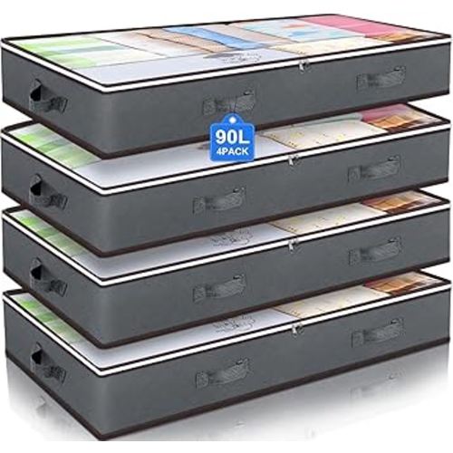 Budding Joy 90L Under Bed Storage Containers, Closet Organizers and Storage Bins, Foldable Underbed Storage Bags for Blankets, Towels, Comforter, Sweaters, Pillows, Linen Sheets, Wrapping Paper