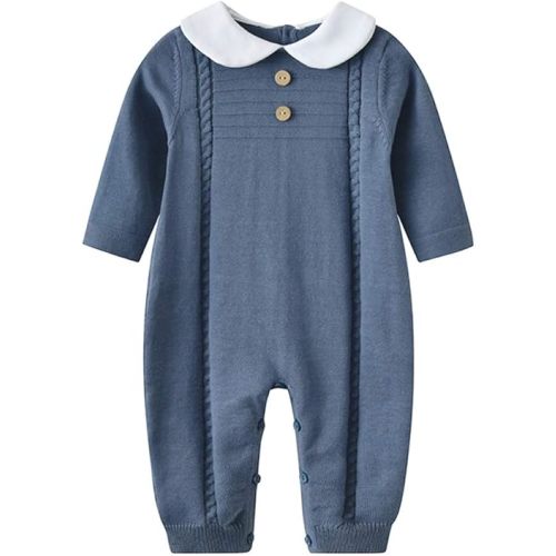 Baby Infant Boy Girl Peter Pan Collar Knit Sweater Romper Outfit Clothes One-Piece Coverall Baby Clothing Jumpsuit