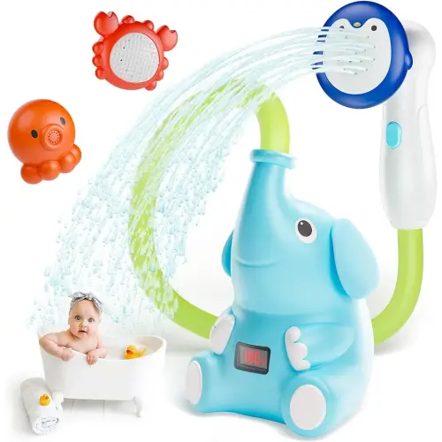 HEMRLY Baby Bath Toys, LED Water Temperature Display, Bath Toys for Infants 6-12 Months with Three Shower Heads, Baby Shower Head for Bath IPX7 Waterproof USB Rechargeable, Baby Gift for Boys & Girls