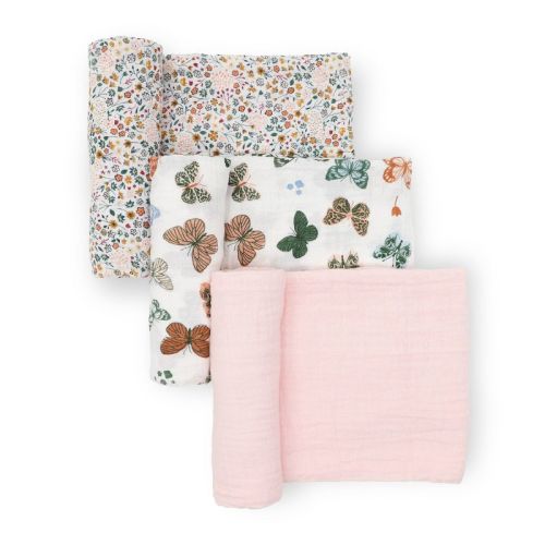 Little Unicorn Cotton Muslin Swaddle Blankets - Butterflies - 3pk: Cotton, 47" x 47", Botanical, Abstract