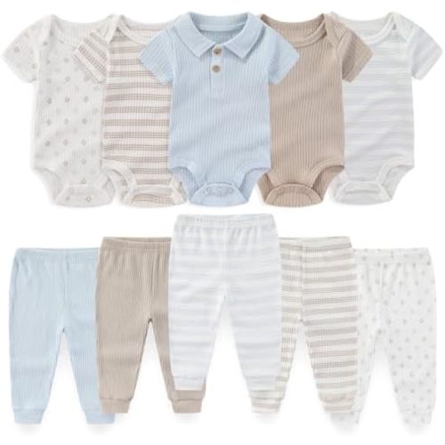 Baby Boy Girl 10 Piece Combined Type Clothing Set Cotton Baby Bodysuits and Pants Set Home Outdoor Infant Clothes