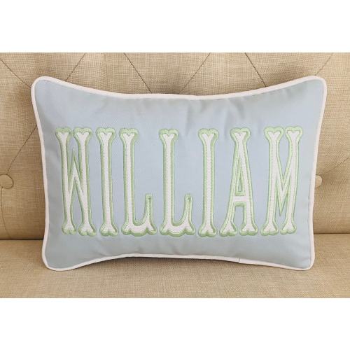 Applique Name Nursery Pillow: Light Blue Lumbar Pillow (Insert Included)