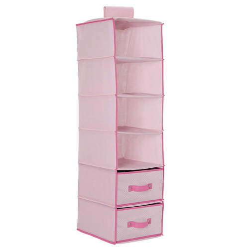 Delta Children 6-Shelf Hanging Storage Unit with 2 Drawers, Barely Pink
