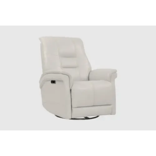 Crew Ivory Leather Power Swivel Glider Rocker Recliner with Built-In Battery Power Headrest & USB