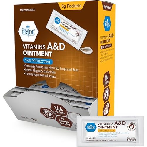 MED PRIDE Vitamin A & D Skin Protectant Ointment, 5g Packets, 144-Count, for Body Chaffing, Diaper Rash, Cuts, Dry-Cracked Hands/Feet/Face| Lanolin & Petrolatum Formula| for Men, Women & Baby Skin
