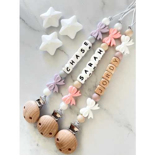 Personalized Bow Dummy Clip: Custom Baby Pacifier Chain