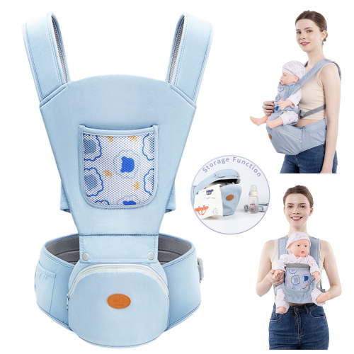 Babyltrl 6-in-1 Baby Carrier with Hip Seat, Ergonomic Baby Wraps Carrier, Head Support and Breathable Mesh for Newborn Toddlers up to 60 lbs, Blue