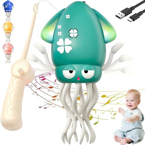 Dancing Octopus Toy, USB Rechargeable Magic Dancing Squid, Electric Crawling Musical Baby Toy with LED Lights & Music, Perfect Christmas Birthday G IFT for Infants Kids 3+ (Green)