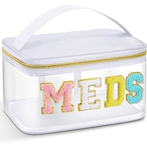 Geetery Chenille Letter Bag, Meds Bag, Travel Medicine Cases, Nylon White Makeup Portable Pouch, Cheerleader Gifts for Women(White, Meds)