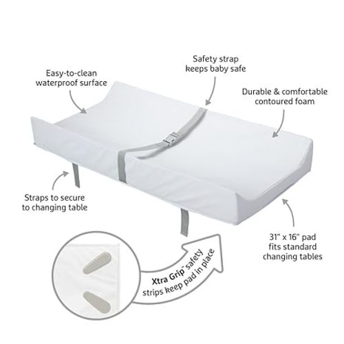 Munchkin Secure Grip Baby Diaper Changing Pad with Cover for Dresser, Waterproof and Wipeable, Contoured, Standard Size (16" x 31"), White