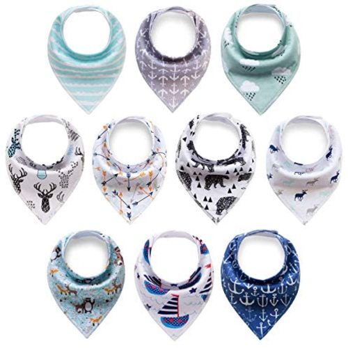 Cherub Baby Bandana Drool Bibs 10 Pack, Absorbent Bandana Bib for Drooling and Teething, Soft Organic Cotton Baby Bibs for Boys