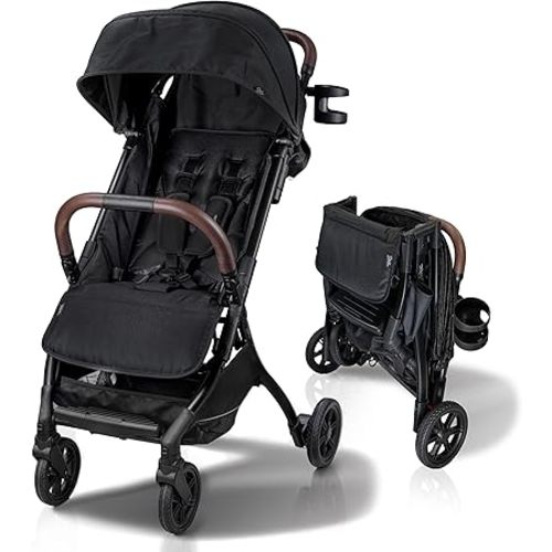 Lightweight Baby & Toddler Stroller, Ultra Compact, Airplane-Friendly Travel Stroller, One-Handed Fold, Near Flat Recline, X-L Canopy & Parent Cup Holder -LinQ (v2 Midnight Black)