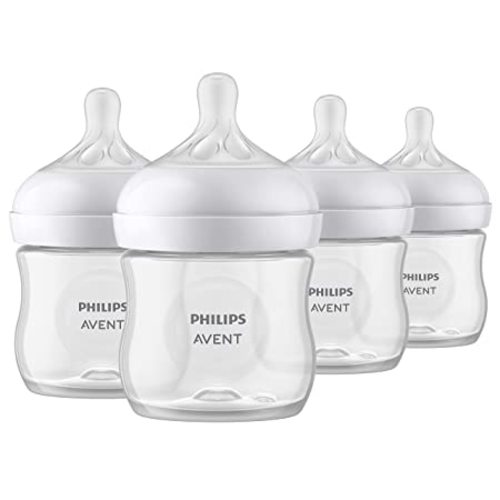 Philips AVENT Natural Baby Bottle with Natural Response Nipple, Clear, 4oz, 4pk, SCY900/04 - 4 Pack
