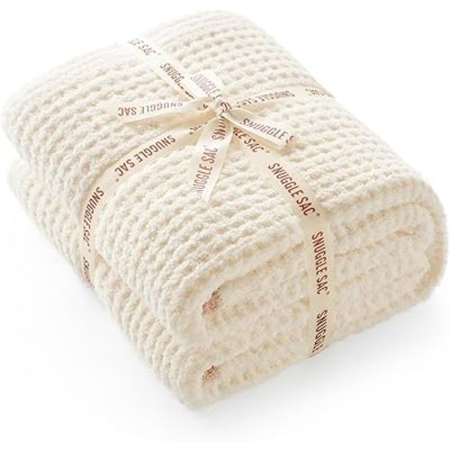 Snuggle Sac Ultra Soft Waffle Throw Blanket for Couch Bed Sofa 50x60 inches, Reversible Cream Blanket Microfiber Fluffy Fuzzy Cozy Knit Throws for Women Mothers Birthday Gifts