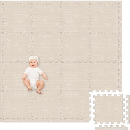 Play Platoon Non-Toxic Large Baby Play Mat for Floor, 9 Tile 72 x 72 inch - Extra-Thick Interlocking Foam Floor Tiles 24 x 24 in Puzzle Mat Pieces with Border, Playmat Rug for Kids - Brushed Cotton
