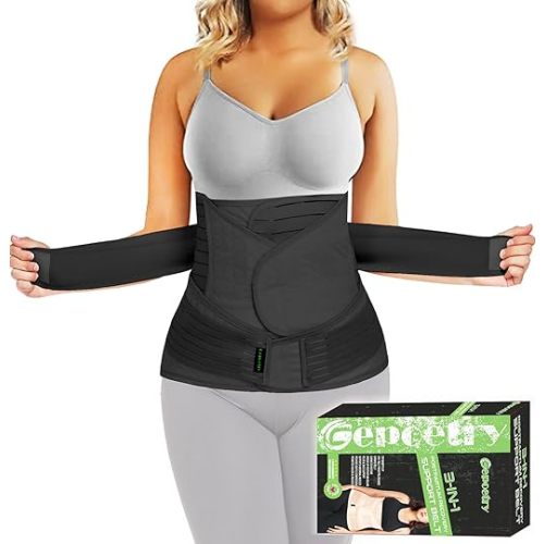 3 in 1 Postpartum Belly Band Wrap Support Recovery Girdles Abdominer Binder Post Surgery Belly&Waist&Pelvis Support Belt & Back Brace(Black, Small/Medium)