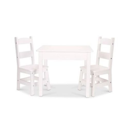 Melissa & Doug Wooden Kids' Table and 2 Chairs Playroom Furniture Set - White: Square Surface, 3-Piece Set