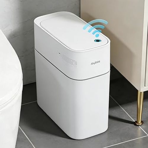 JUDRDO 3.5 Gallon Slim Automatic Trash Can for Bathroom,Touchless Diaper Trash Can with Trash Bag Auto-adsorption Technology,Motion Sensor Diaper Garbage Bins for Bedroom Office Kitchen Toilet