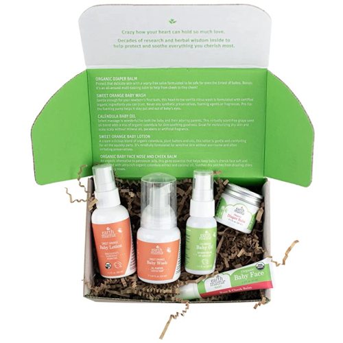 Earth Mama A Little Something for Baby Gift Box |Safe Skin Care Set Newborn Essentials for Baby Shower- Diaper Balm, Face Balm, Calendula Baby Oil, Baby Wash, Baby Lotion, 5 Pieces