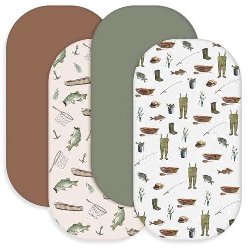 Lounsweer 4 Pack Fishing Bassinet Sheets 32 x 16 x 4 Inches Stretchy Neutral Fitted Baby Fishing Bassinet Mattress Sheets for Standard Mattress Gift Set