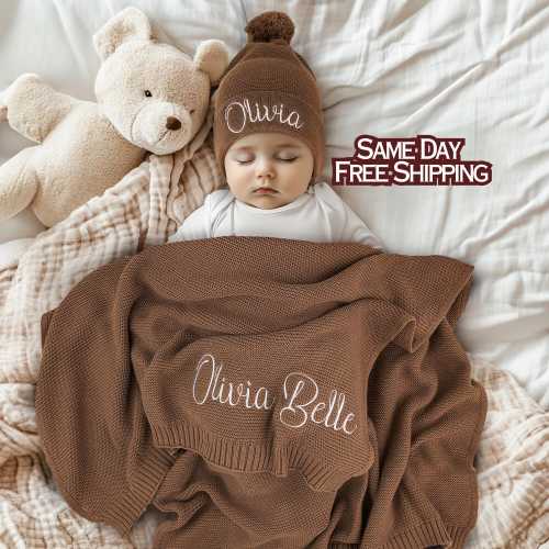 Baby Blanket, Baby gift, Baby Shower Gift, Embroidered Name Knit Blanket, Newborn Baby Gift, Custom Name Blanket,  Personalized Baby Blanket