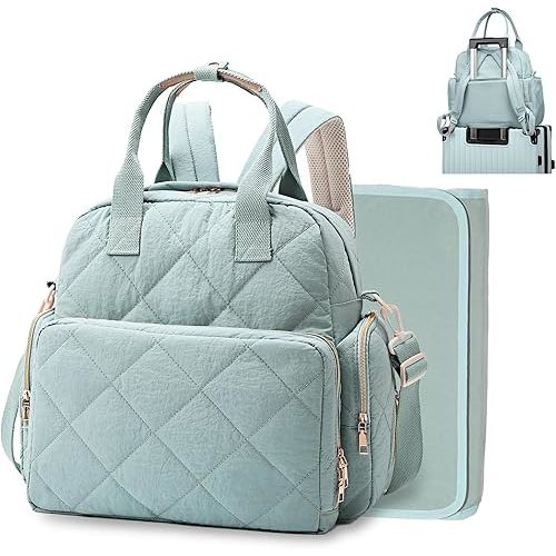 Large Diaper Backpack with Changing Pad, Diapers Baby Bags for Mom with Luggage Pockets, Convertible Mommy Hospital Bag for Women Labor Delivery(Blue)