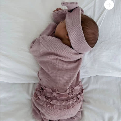 3 Little Crowns My First Outfit - Flutter Bum Onesie + Topknot Set - Soft Lavender