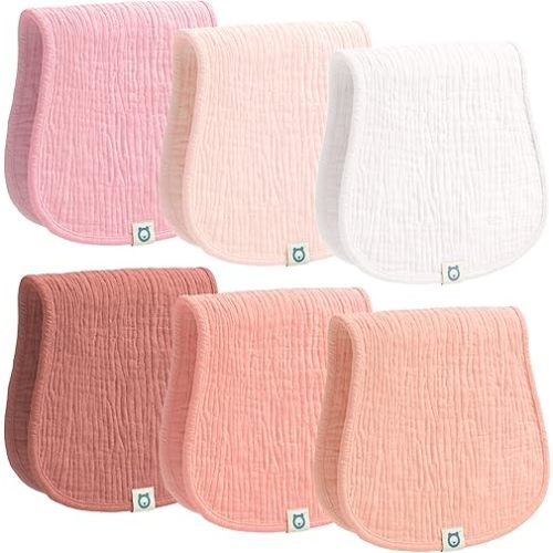Muslin Burp Cloths Set, 6 Pieces, 100% Organic Cotton Hand Washcloths for Baby Boys and Girls Extra Absorbent and Soft Burping Rags (Pink - Multi Colored)