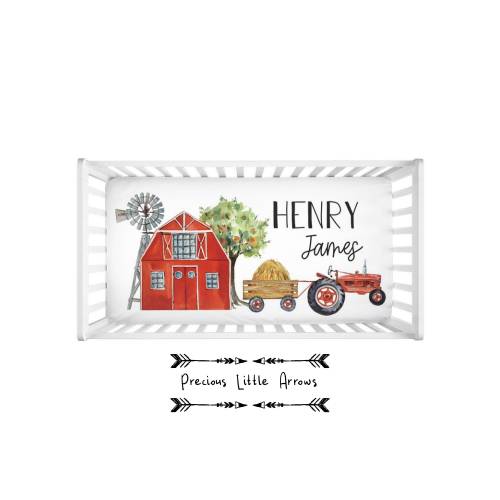 Boys Red Tractor Personalized Sheet/ Farm Boy Personalized Sheet/ Windmill hay/ fall baby