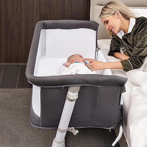 RONBEI Baby Bassinet, Bedside Sleeper,Babies Crib Bed, Adjustable Portable Bed for Infant/Baby Boy/Baby Girl/Newborn (Dark Grey)