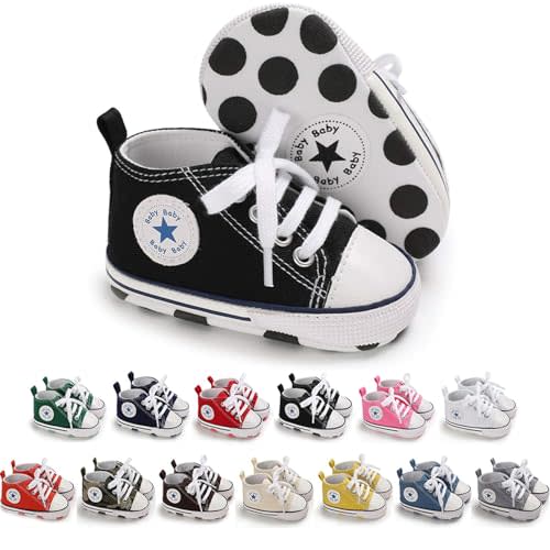 KIDSUN Unisex Baby Boys Girls High Top Sneaker Soft Anti-Slip Sole Newborn Infant First Walkers Canvas Denim Shoes