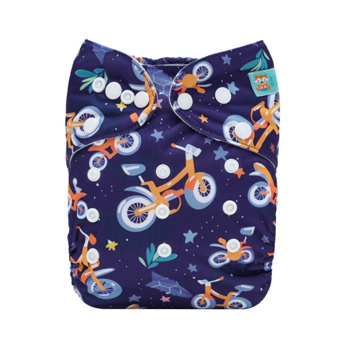 ALVABABY Printed Cloth Diaper - One Size Adjustable Washable & Reusable Diaper with Pocket for Babies (H462A Bike)
