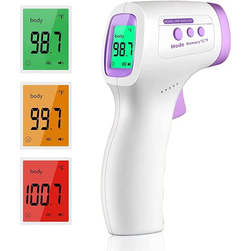 No-Touch Forehead Thermometer, Digital Thermometer with Fever Indicator, Baby and Adults Thermometer with Fever Alarm, Thermometer with 3-Color LCD Display & Memory Function, Rechargeable, for Family