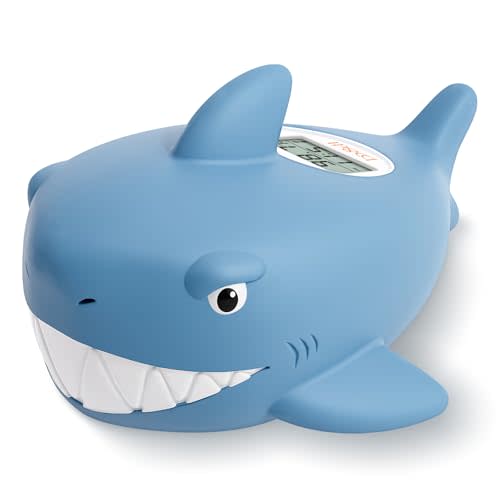 b&h Baby Bath Thermometer, Digital Toddler Thermometer for Bathtub and Room, High and Low Temperature Alarm, Reliable Temperature Readings, Timer and Clock, Floats in Water, Shark