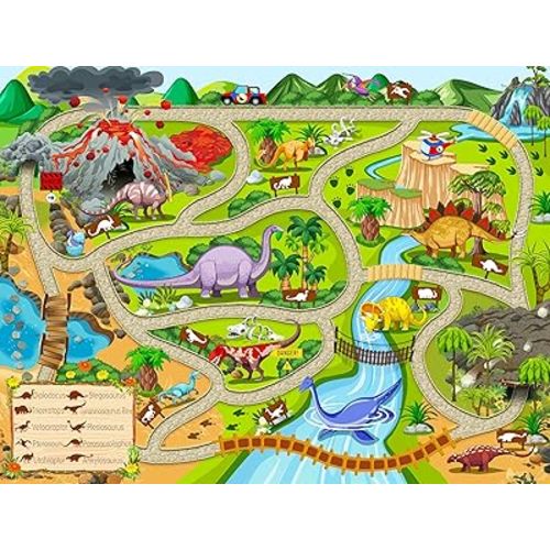 Booooom Jackson Adventures Dinosaur Carpet for Kids,Children Dinosaur Rug,Interactive Learning Dinosaur Play Rug,Dinosaur Playmat Map,Dinosaur Area Rug,Non Slip Playroom Dinosaur Floor Mat