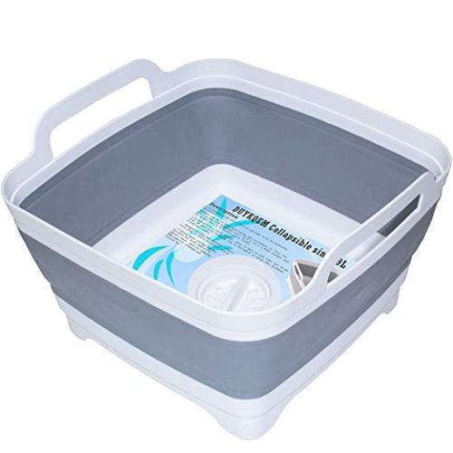 DUYKQEM Dish Basin Collapsible with Drain Plug Carry Handles for 9 L Capacity, Collapsible Sink Tub, Dish Wash Basin, Portable Dish Tub, Foldable Dishpan for Camping Dish Washing Tub and RV Sink