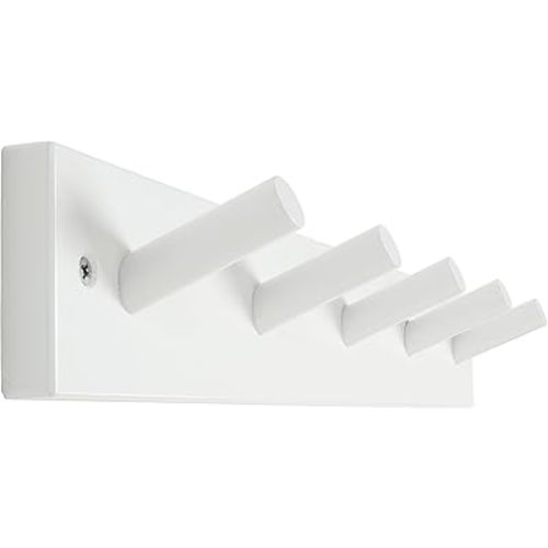 SKOLOO Wooden Wall Mounted Coat Rack,16'' Hole to Hole, 5 Pegs Bamboo Wall Hook for Hanging Clothes Robes Towels Hats,White