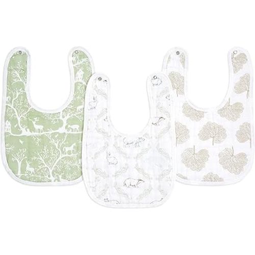aden + anais Essentials Baby Bibs Soft & Absorbent 100% Muslin Cotton Adjustable Snap Bibs Set for Boys and Girls, 3 Pack, Harmony