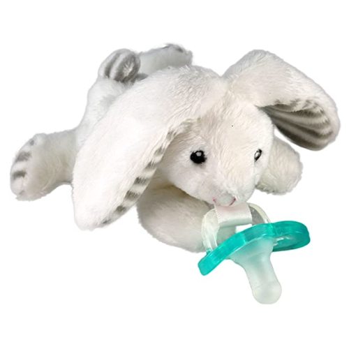 RaZbaby JollyPop Pacifier, Holder w/Detachable Baby Pacifier, Stuffed Animal RaZbuddy, All Ages 0M+, 100% Medical Grade USA Made Silicone Pacifier, Machine Washable, Easy to Hold – Bunny