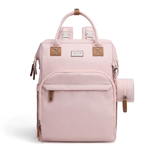AIITA Diaper Bag Backpack, Multifunction Diaper Bag with Changing Pad, Baby Diaper Bags for Boys Girls, Stylish Large Capacity Travel Backpack for Moms Dads, Baby Shower Gifts,Unisex – Pink