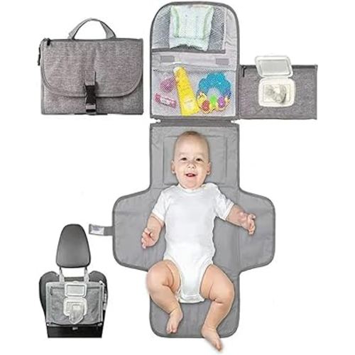 Portable Diaper Changing Pad for Newborn Girl & Boy Baby with Detachable Wipes Pockets &- Fully Padded & Waterproof Travel Changing kit for Baby