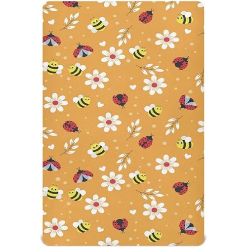 Baby Crib Sheet Cute Insect Crib Mattress for Boys and Girls Playard Sheet Soft Breathable Fitted Baby Mattress Cover 52x28in