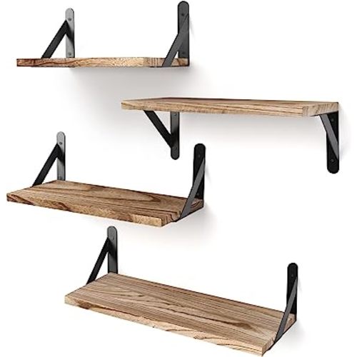 YGEOMER Floating Shelves for Wall Different Sizes Farmhouse Wall Shelf for Bedroom, Bathroom Shelves for Storage, Hanging Shelves for Living Room, Wood Floating Shelf for Kitchen Decor(Set of 4)