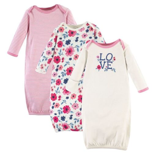 Touched By Nature Baby Girl Organic Cotton Gowns, Garden Floral, 0-6 Months