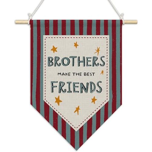 CGBHW Boy Nursery Wall Art Pennant Flag 11x15 Inch, Kids Playroom Wall Banner Hanging Decorations, Brothers Make the Best Friends Blue and Red Striped Hanging Decor for Boys Room Bedroom Playroom