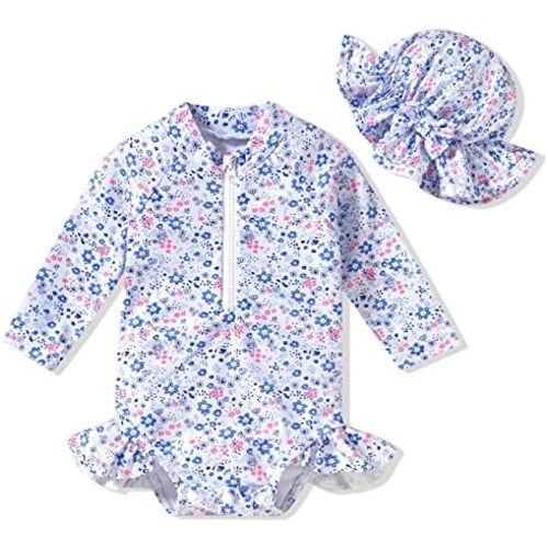 Aalizzwell Baby Girls Long Sleeve One Piece Swimsuit with Hat