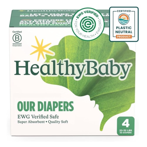 Healthy Baby Diapers | Size 4 | EWG Verified Safe & Plant-Based Diapers | Absorbent for Leak Protection | Soft Organic Cotton Shell | Chlorine-Free Diaper for Sensitive Skin (50 Diapers)
