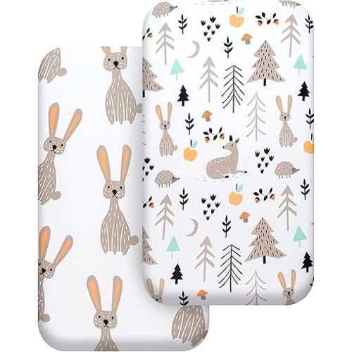 MagicFit Bassinet Sheets: Adaptable 2-Pack for Baby Girls & Boys - Ultra-Soft, Versatile Fit for Halo, Hourglass, Rectangle & Oval Mattresses - Charming Woodland Design